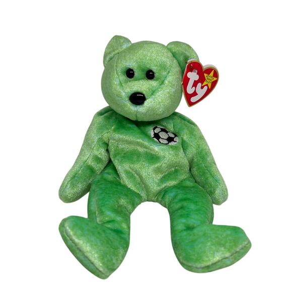 TY BEANIE BABY KICKS Soccer Bear DOB 8/16/1998 Plush Stuffed Animal & Card - Picture 1 of 7